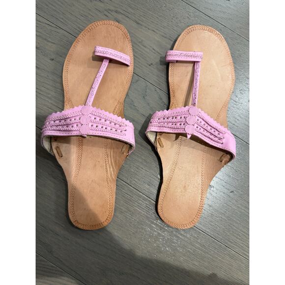 Traditional Leather Indian Kohlapuri Pink Roe Ring Chappal Travel Sandals Size 7 - Picture 2 of 5